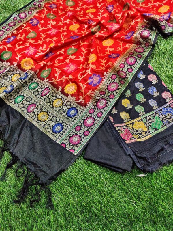 Black & Red Banarasi Katan Dupion Silk Salwar Kameez Unstitched Suit Set