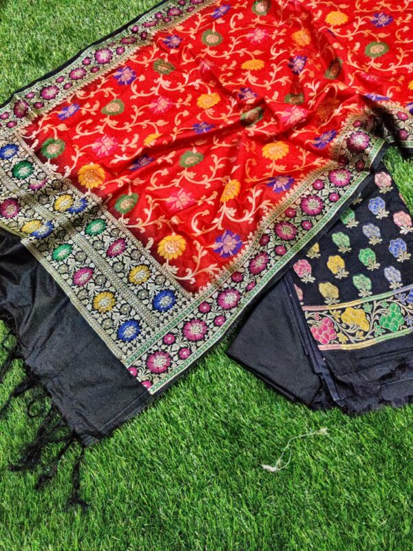 Black & Red Banarasi Katan Dupion Silk Salwar Kameez Unstitched Suit Set