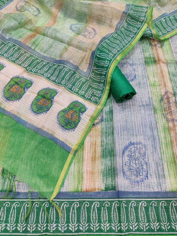Green- Chanderi Cotton Silk Printed Unstitched Salwar Kameez Set