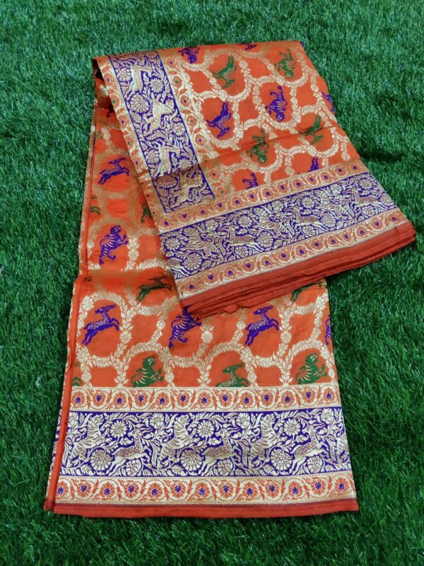 Banarasi Handlom Katan Silk Shikargarh Meena Weaved Saree-Orange