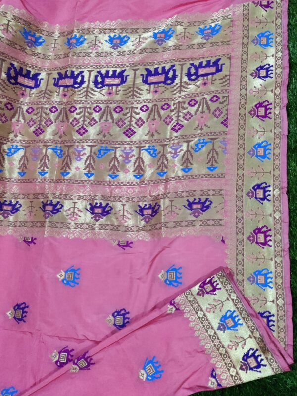 Banarasi Handlom Katan Silk Elephant Pallu Meena Weaved Saree-Pink
