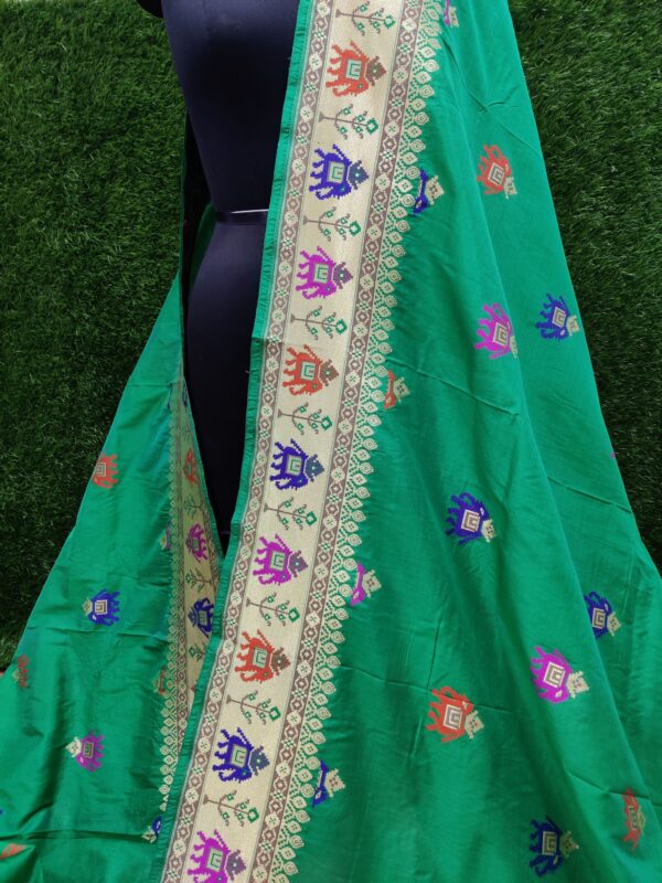 Banarasi Handlom Katan Silk Elephant Meena Weaved Saree-Green