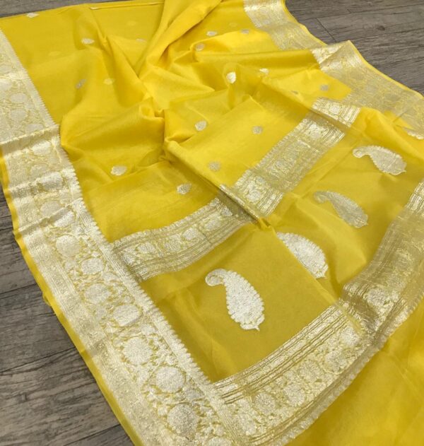 Yellow -Banarasi Pure Handloom Khaddi Chiffon Silk Saree